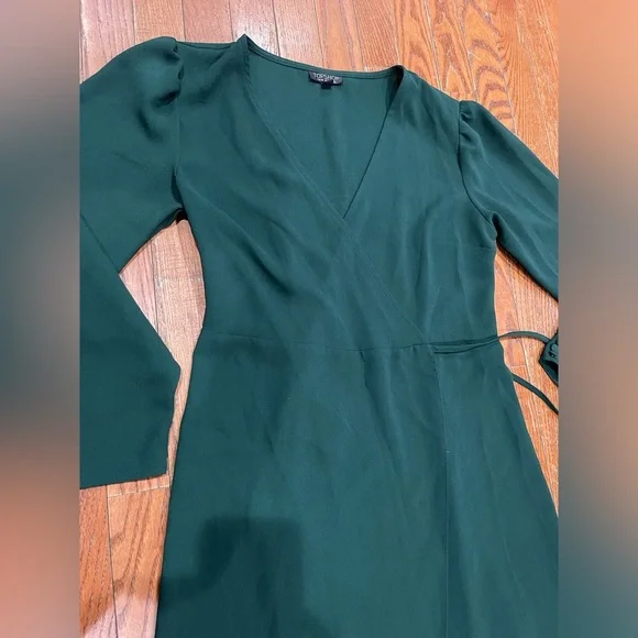 Topshop Dark Green Long Sleeve Dress - Picture 6 of 14